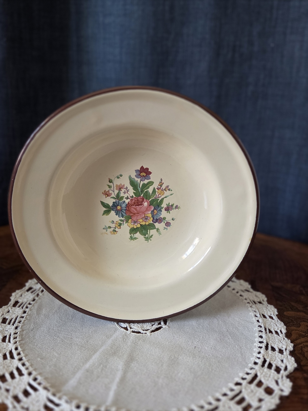 Vintage Cream Floral Serving Bowl | Farmhouse Cottage Kitchen Decor